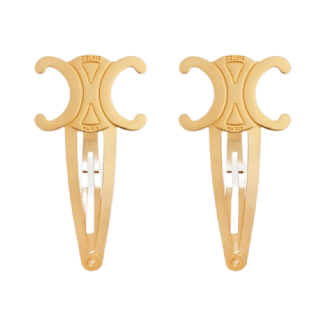 46Z656BSL-35OR (W) Celine Hair Accessories Triomphe Snap Hair Clips in Brass with Gold Finish & Steel Gold - Set of 2