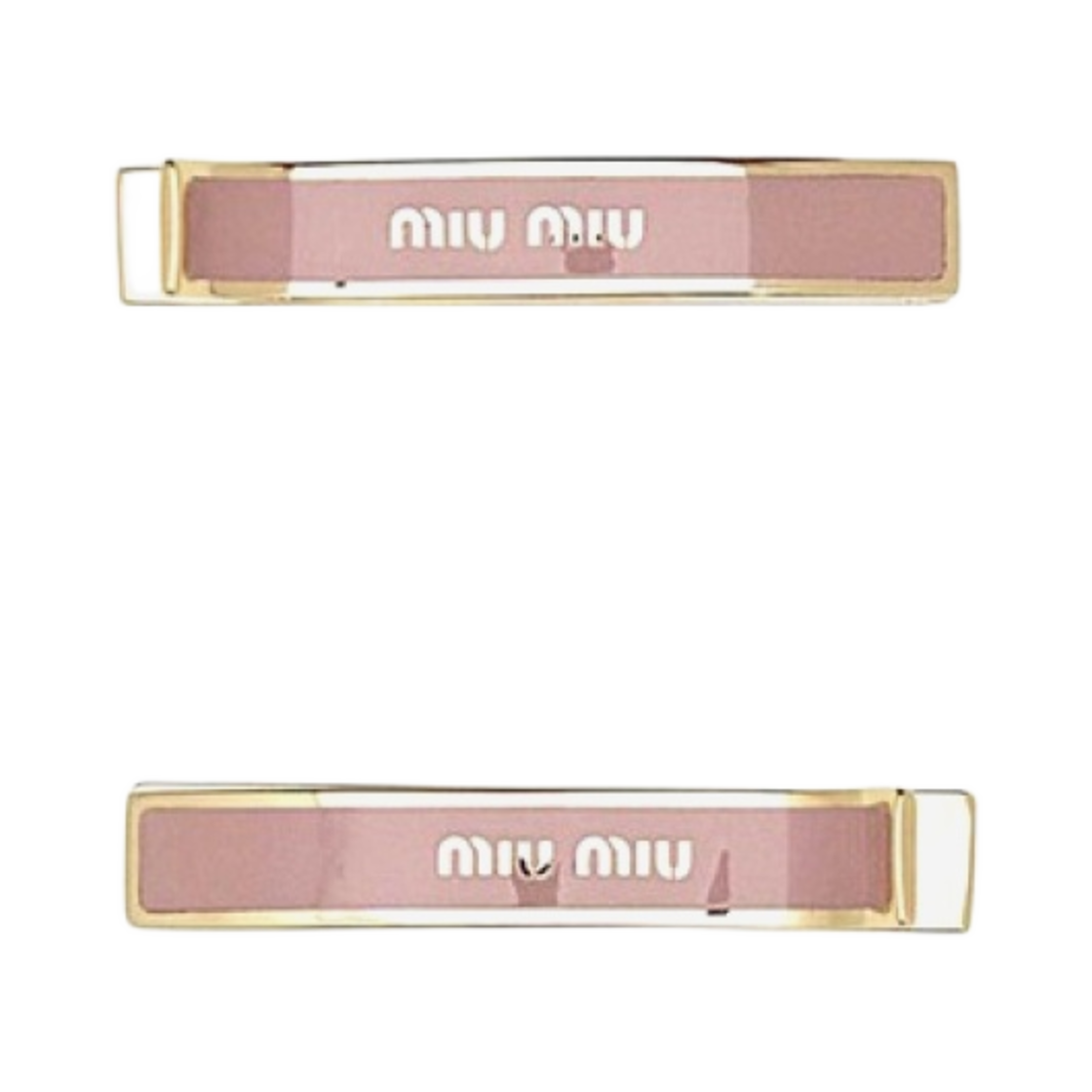 (W) 미우 미우 에나멜 메탈 헤어 클립 오키드 핑크((W) Miu Miu Enameled Metal Hair Clip Orchid Pink) - 1
