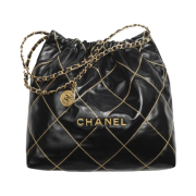 Chanel 22 Medium Handbag Shiny Calfskin & Gold Black