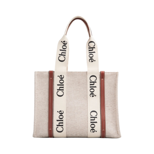 CHC22AS383J2890U Chloe Woody Medium Tote Bag White Brown