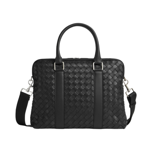 Bottega Veneta Slim Intrecciato Briefcase Black