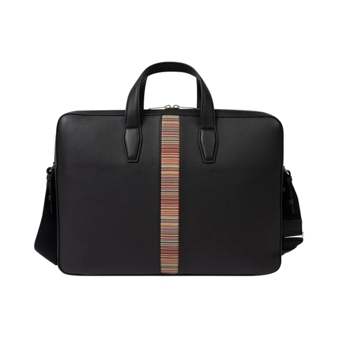 M1A-7582-BMULTI-79 Paul Smith Leather Signature Stripe Business Double Zip Folio Black