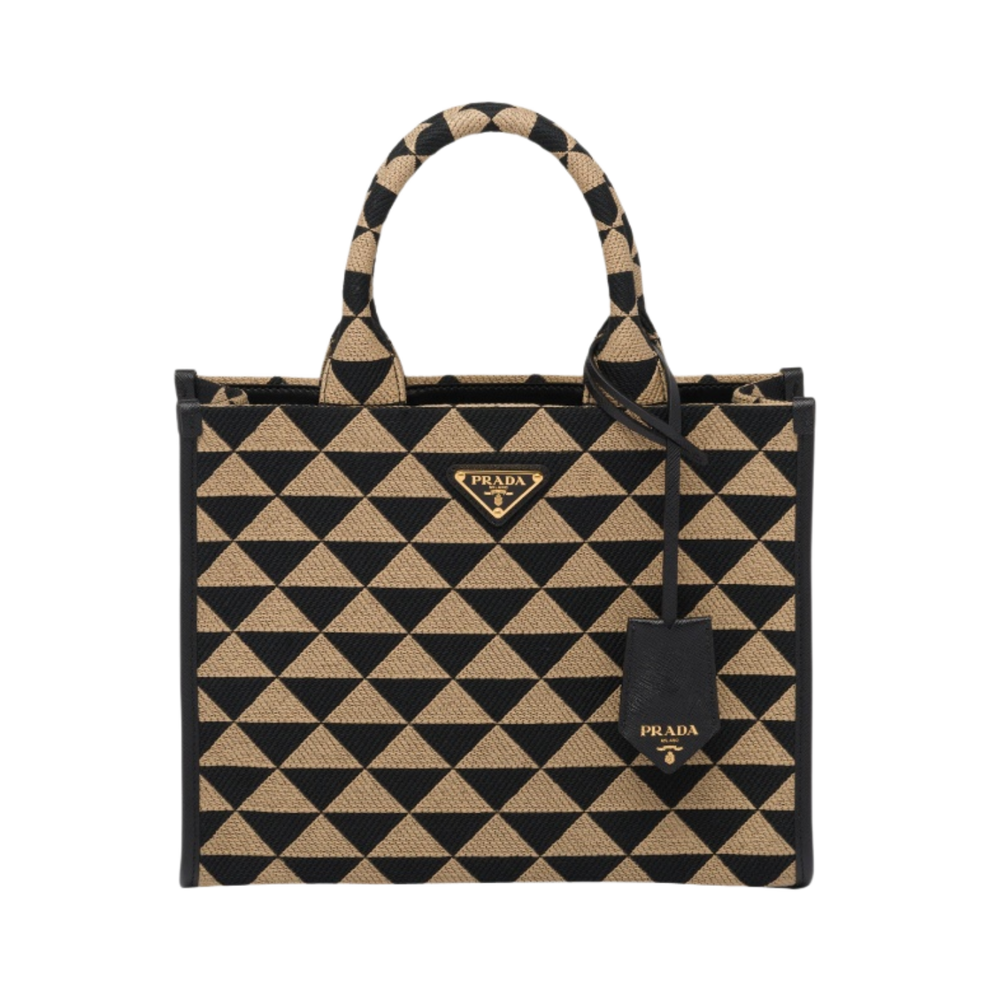 프라다 스몰 프라다 심볼 자수 패브릭 핸드백 블랙 베이지(Prada Small Prada Symbole Embroidered Fabric Handbag Black Beige) - 1