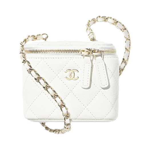 Chanel Classic Small Vanity with Chain Grained Shiny Calfskin & Gold White