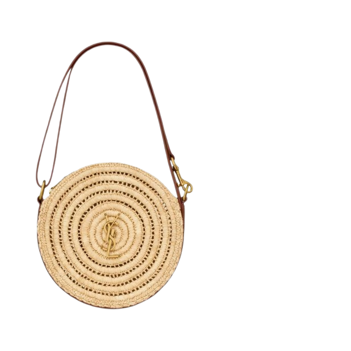 생로랑 라운드 백 라피아 & 베지터블 탠 레더 내츄럴 브릭(Saint Laurent Round Bag in Raffia and Vegetable-Tanned Leather Natural Brick) - 1