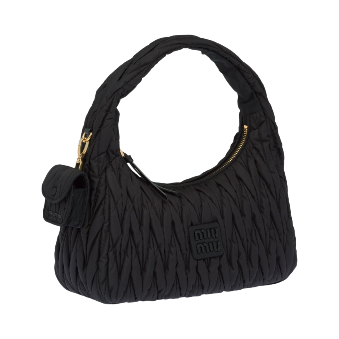미우 미우 완더 마테라쎄 재생 나일론 호보백 블랙(Miu Miu Wander Matelasse Regenerated Nylon Hobo Bag Black) - 2