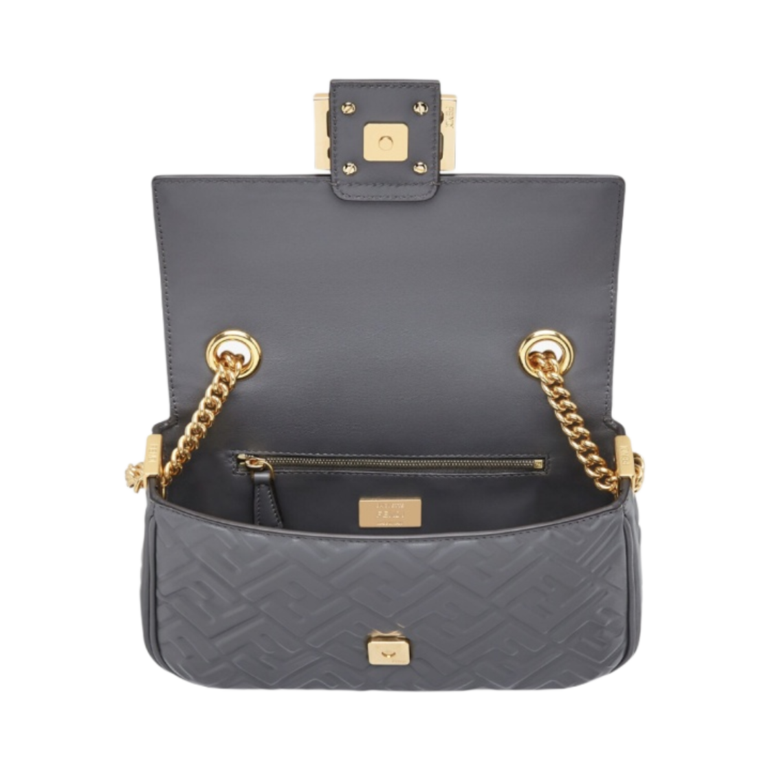 8BR793AH9CF1IV7 Fendi Baguette Chain Midi Leather Bag Dark Gray - #4