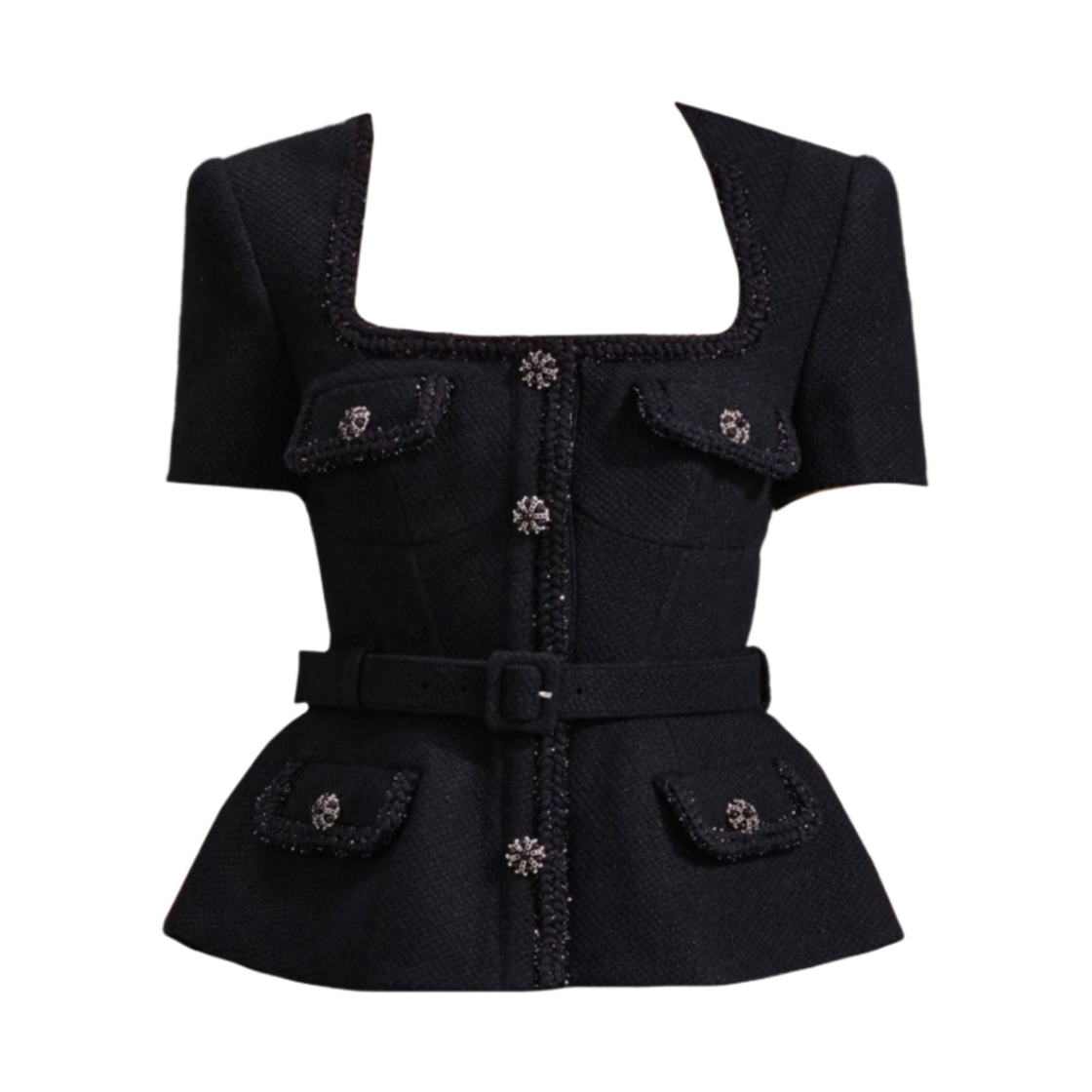 (W) 셀프 포트레이트 테일러 텍스쳐 탑 블랙((W) Self Portrait Tailored Textured Top Black)
