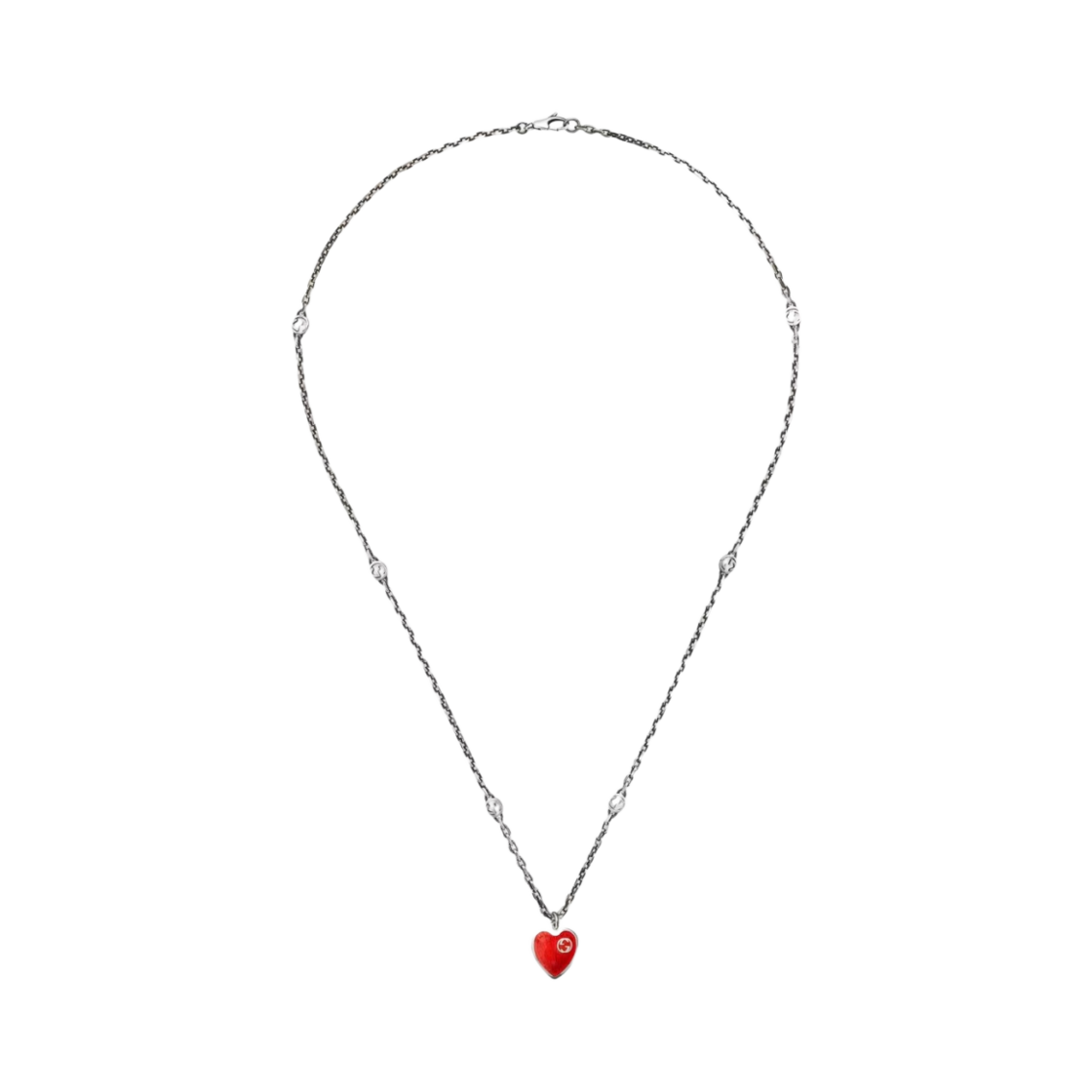 645545-J89B4-1192 Gucci Heart Necklace With Interlocking G Silver