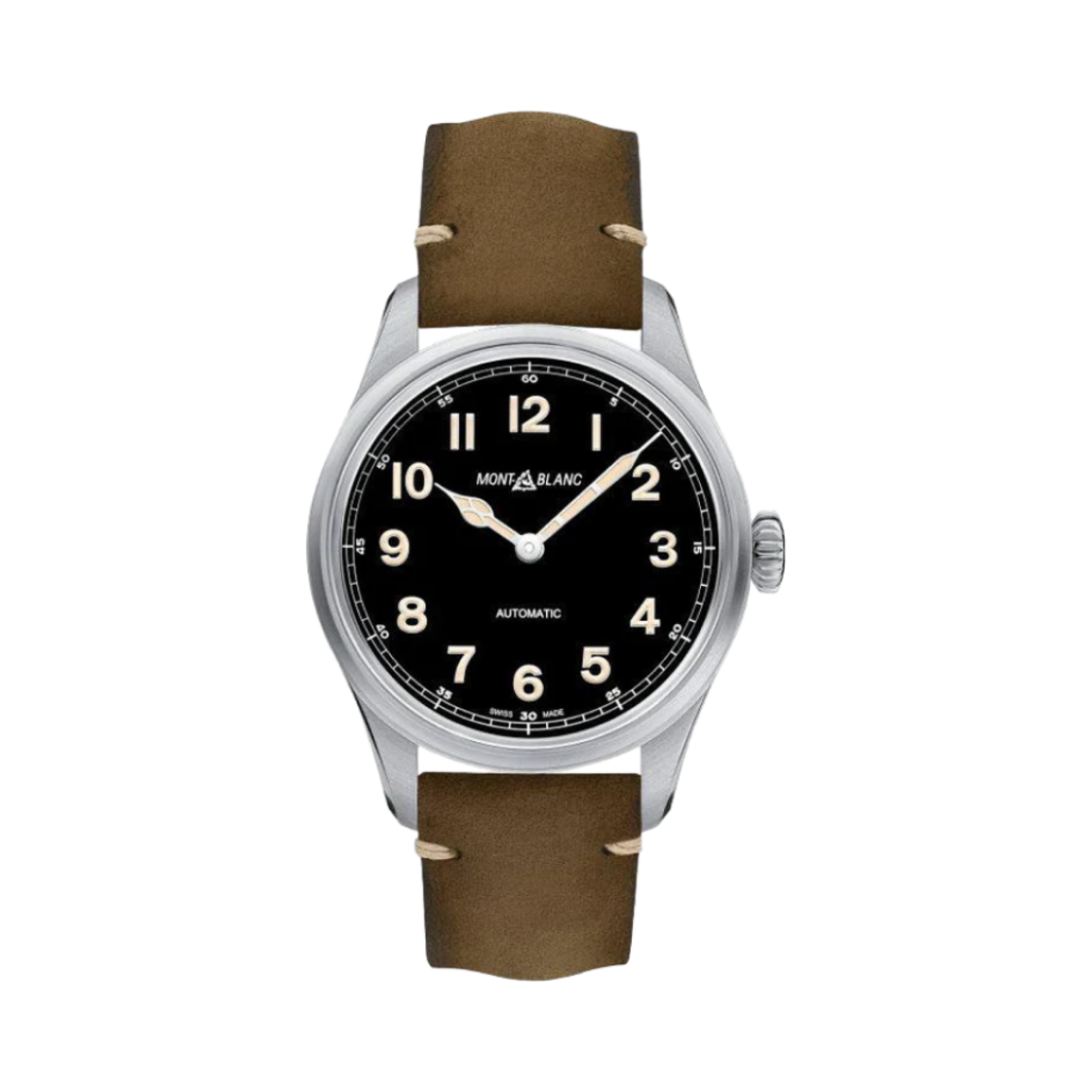 몽블랑 1858 오토매틱 40mm 스테인리스 스틸 앨리게이터 레더 블랙 베이지(Montblanc 1858 Automatic 40mm Stainless Steel Alligator Leather Black Beige)