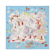 (W) Hermes Carres Sur Mon Nuage Scarf 90 Bleu Ciel Parme Jaune