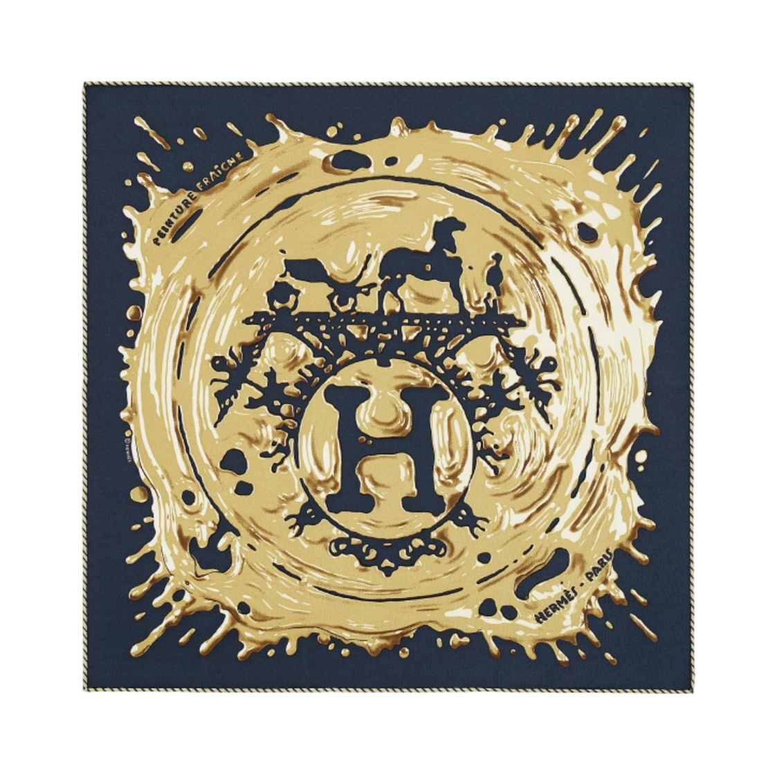 (W) 에르메스 가브로쉬 페인츄어 프레이슈 스카프 45 블루 누아 브롱즈((W) Hermes Gavroche Peinture Fraiche Scarf 45 Bleu Noir Bronze) - 1