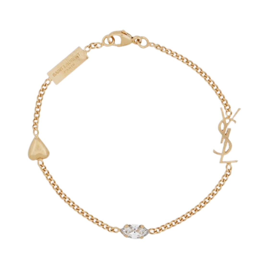 (W) 생로랑 메탈 오피움 하트 참 브레이슬릿 에이지드 브라스 골드((W) Saint Laurent Opyum Heart Charm Bracelet in Metal Aged Brass Gold)