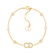 (W) Dior Clair D Lune Bracelet Gold Finish Metal & White Resin Pearls White Crystals