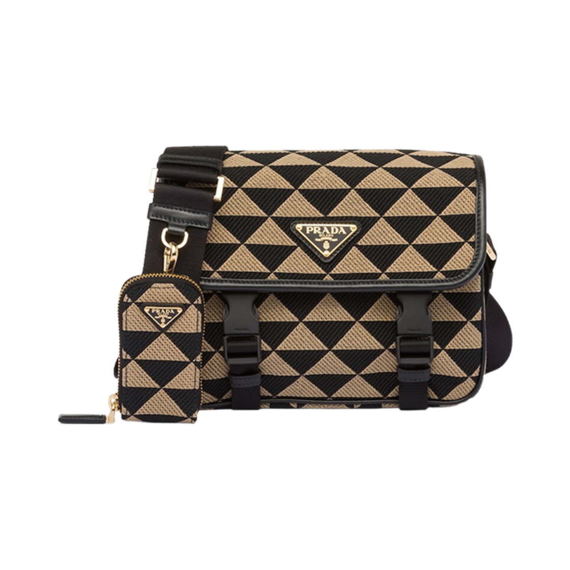 프라다 심볼 자수 패브릭 백 블랙 베이지(Prada Symbole Embroidered Fabric Bag Black Beige) - 1