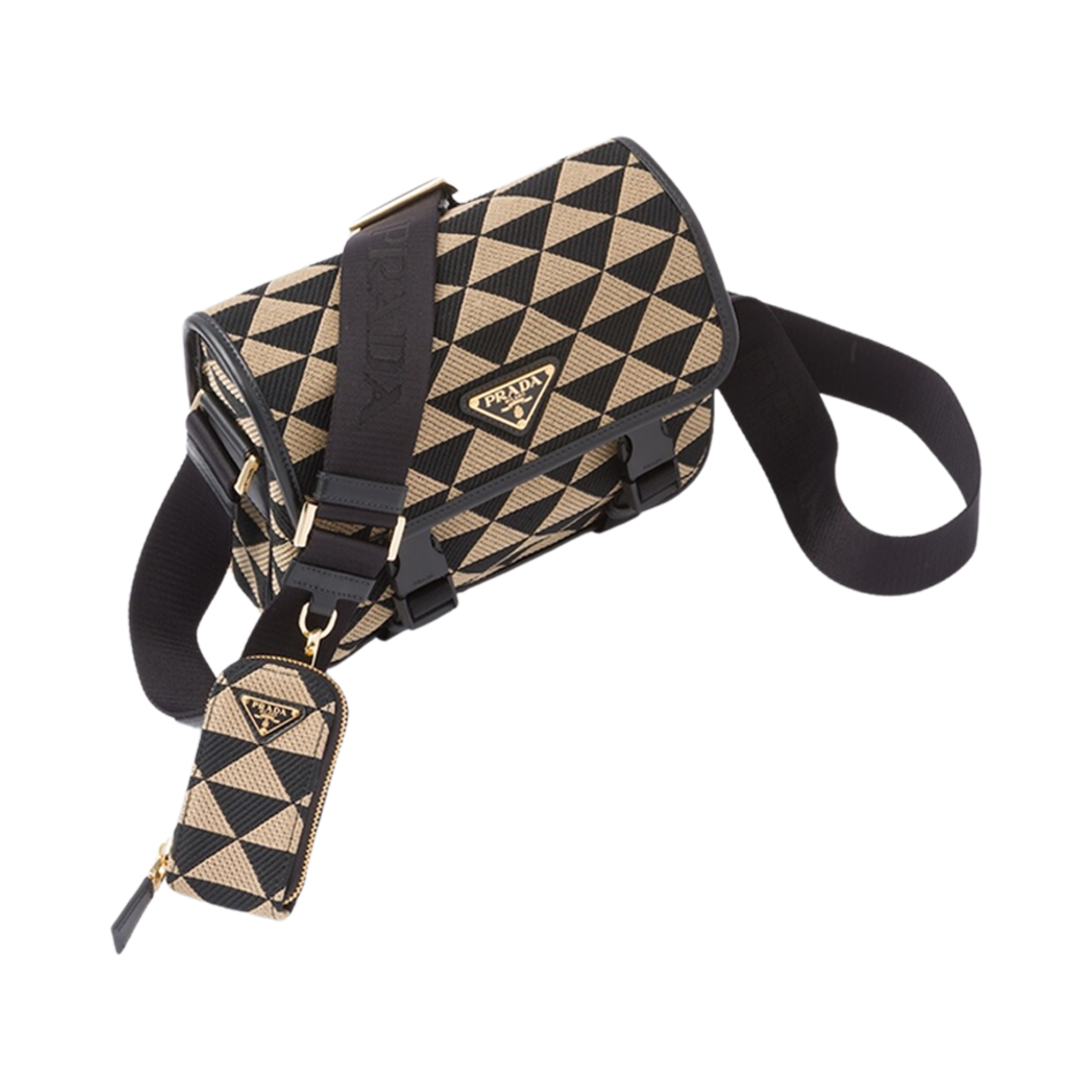 프라다 심볼 자수 패브릭 백 블랙 베이지(Prada Symbole Embroidered Fabric Bag Black Beige) - 3
