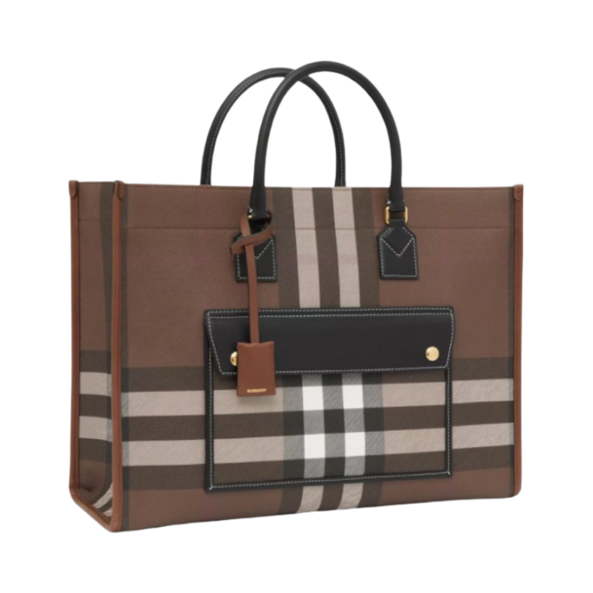 버버리 체크 레더 미디움 프레야 토트백 다크 버치 브라운(Burberry Check and Leather Medium Freya Tote Bag Dark Birch Brown) - 2