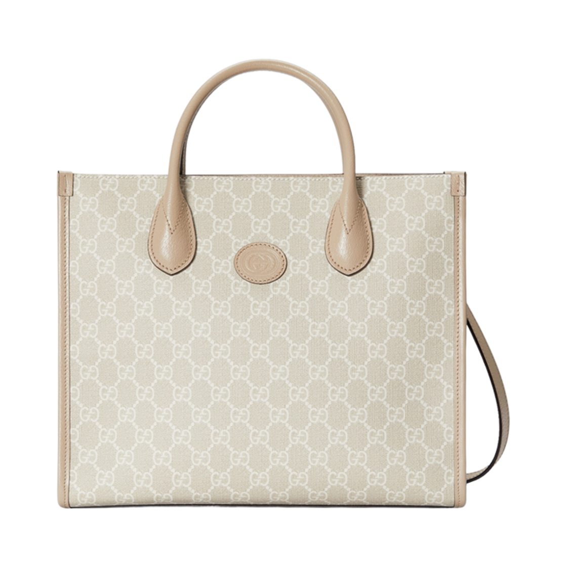 구찌 스몰 토트백 인터로킹 G 베이지 화이트 GG 슈프림(Gucci Small Tote Bag with Interlocking G Beige White GG Supreme) - 1