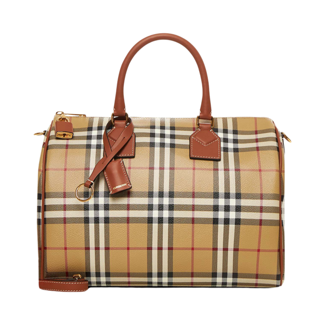 8092085 Burberry Medium Check Bowling Bag Beige