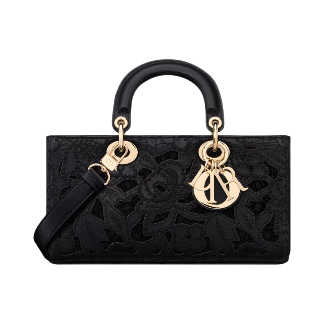 디올 미디움 레이디 D 조이 백 카프스킨 D 레이스 자수 마크라메 이펙트 블랙(Dior Medium Lady D Joy Bag Calfskin D Lace Embroidery Macrame Effect Black) - 1