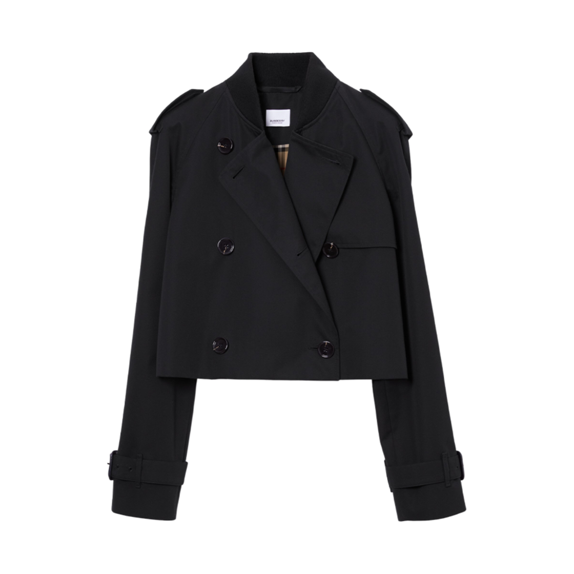 (W) 버버리 코튼 개버딘 크롭 트렌치 코트 블랙((W) Burberry Cotton Gabardine Cropped Trench Coat Black) - 1