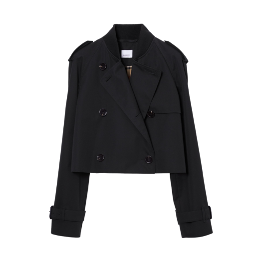 (W) Burberry Cotton Gabardine Cropped Trench Coat Black