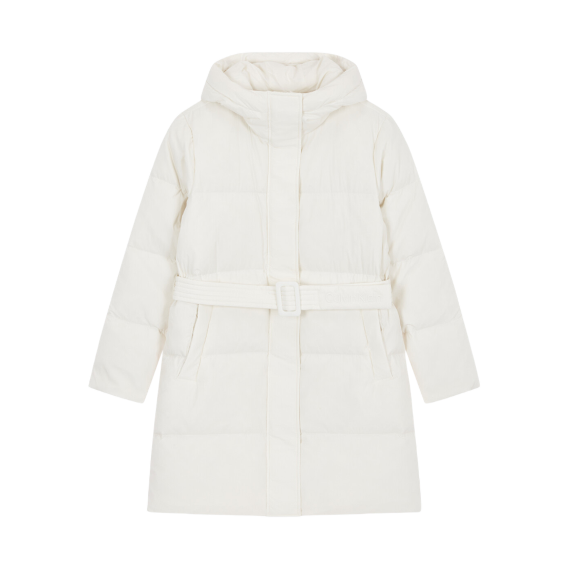 (W) 캘빈 클라인 로고 벨트 롱 다운 푸퍼 화이트((W) Calvin Klein Logo Blet Long Down Puffer White)
