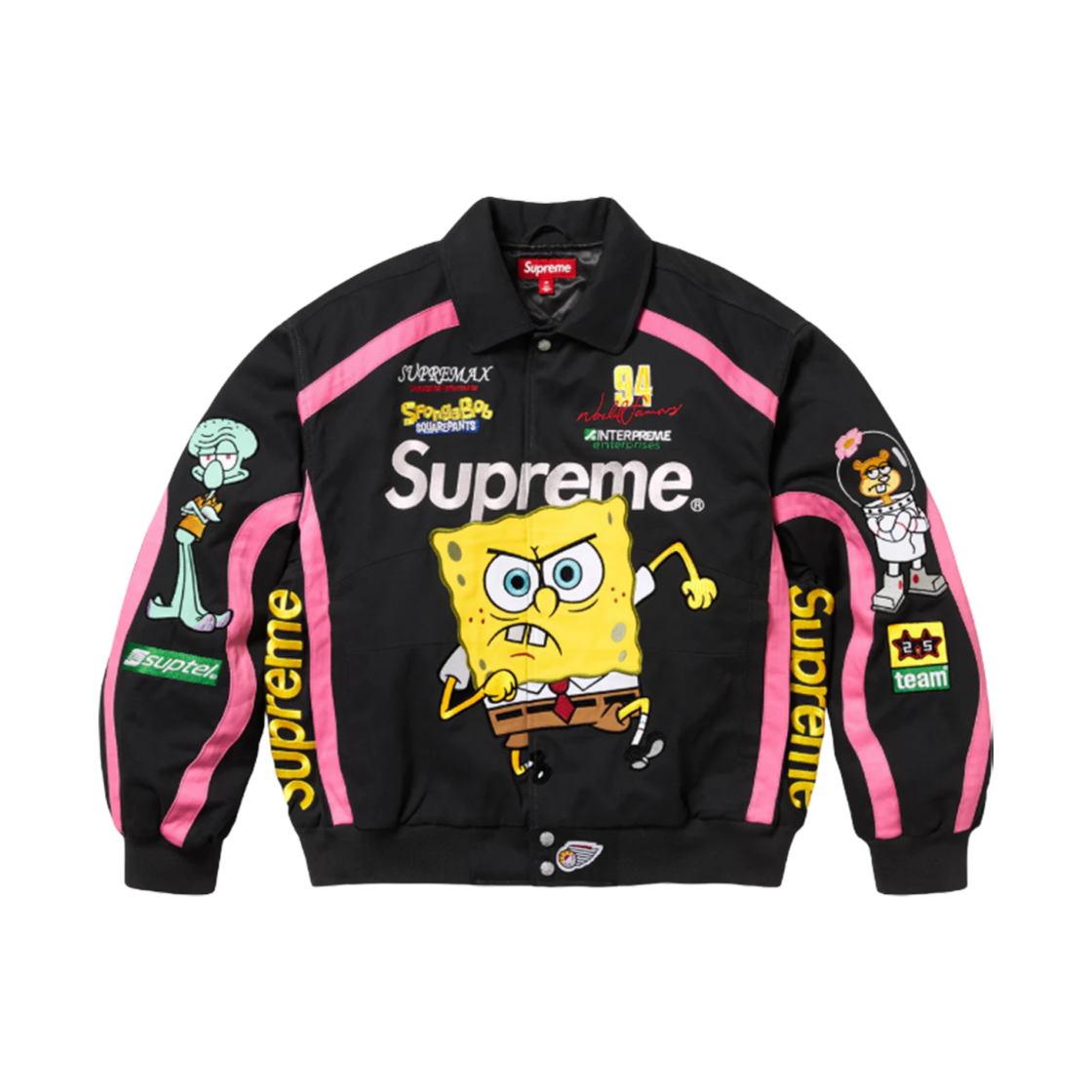 슈프림 x 스폰지밥 제프 해밀턴 레이싱 자켓 블랙 - 25SS(Supreme x SpongeBob SquarePants Jeff Hamilton Racing Jacket Black - 25SS)