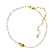 (W) Chanel Choker Metal Glass Pearls Strass & Gold Pearly White Crystal