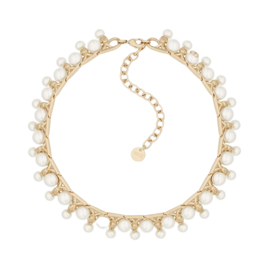 (W) 디올 라 파리지앵 파리지앵 초커 골드 피니쉬 메탈 화이트 레진 펄((W) Dior La Parisienne Choker Gold Finish Metal White Resin Pearls) - 1