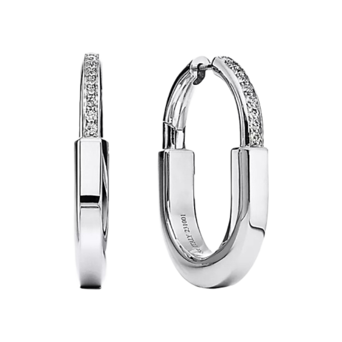 티파니 앤 코 티파니 락 이어링 미디움 18K 화이트 골드 다이아몬드(Tiffany & Co. Tiffany Lock Earrings Medium 18K White Gold with Diamonds)