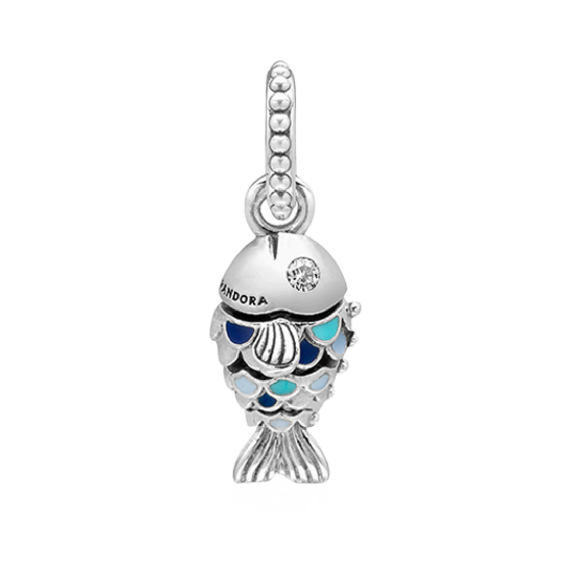 799428C01 (W) Pandora Scaled Fish Dangle Charm Sterling Silver Blue
