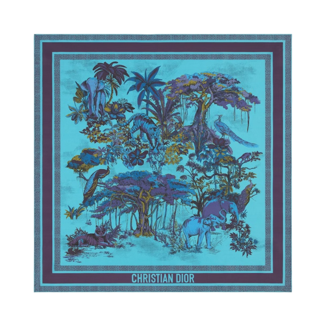 34JOU090I606-C551 (W) Dior Toile De Jouy Voyage 90 Square Scarf Silk Twill Celestial Blue Multicolor