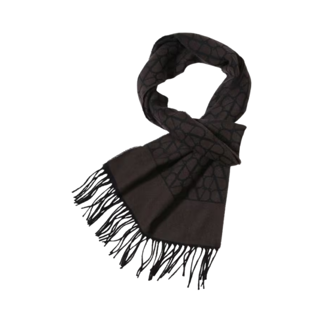 ER033BLEMVP Valentino Toile Iconographe Signature Wool and Cashmere Scarf Ebony Black