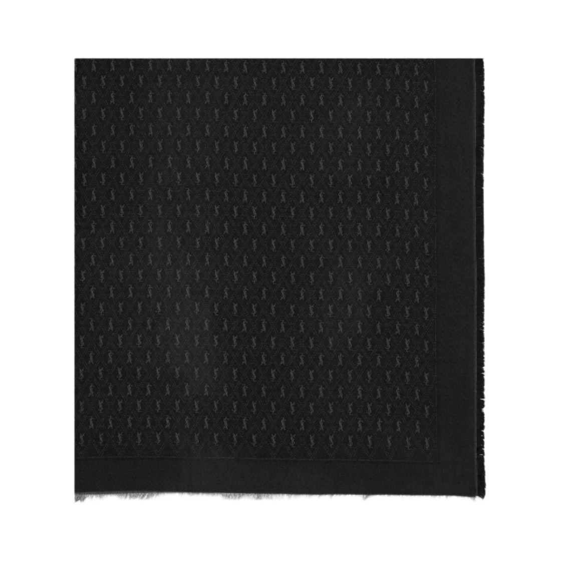 (W) 생로랑 라지 카산드라 스카프 울 자카드 실크 앤 코튼 블렌드 블랙 앤 다크 그레이((W) Saint Laurent Large Cassandre Scarf in Wool Jacquard Silk and Cotton Blend Black and Dark Grey) - 1