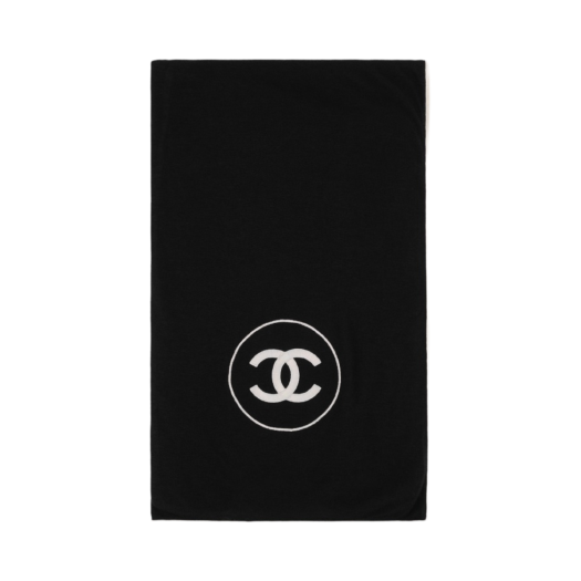 (W) Chanel Scarf Cashmere Silk & Black Ivory