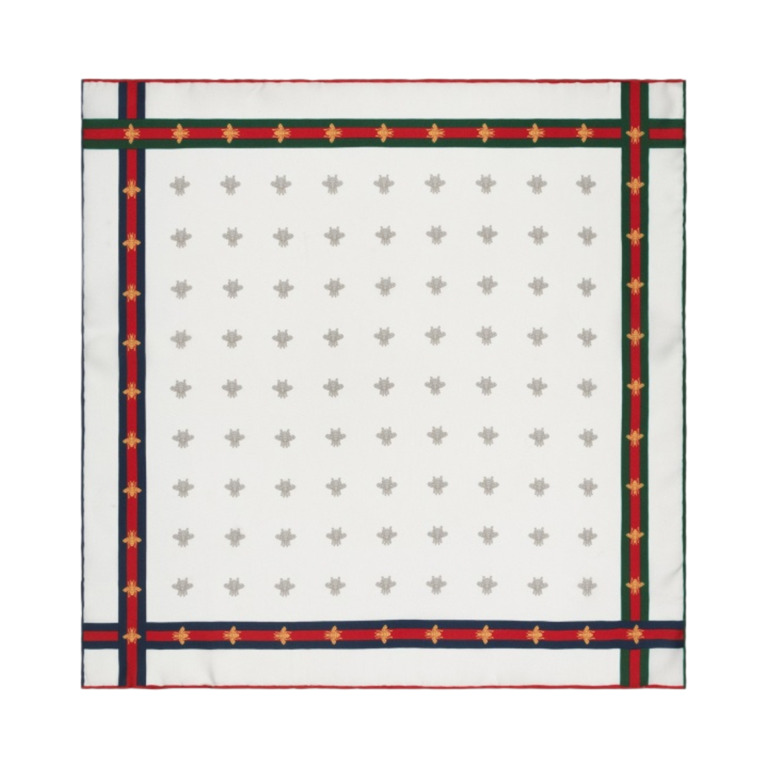 407465-4G001-9075 Gucci Bee Pattern Silk Pocket Square White Silk