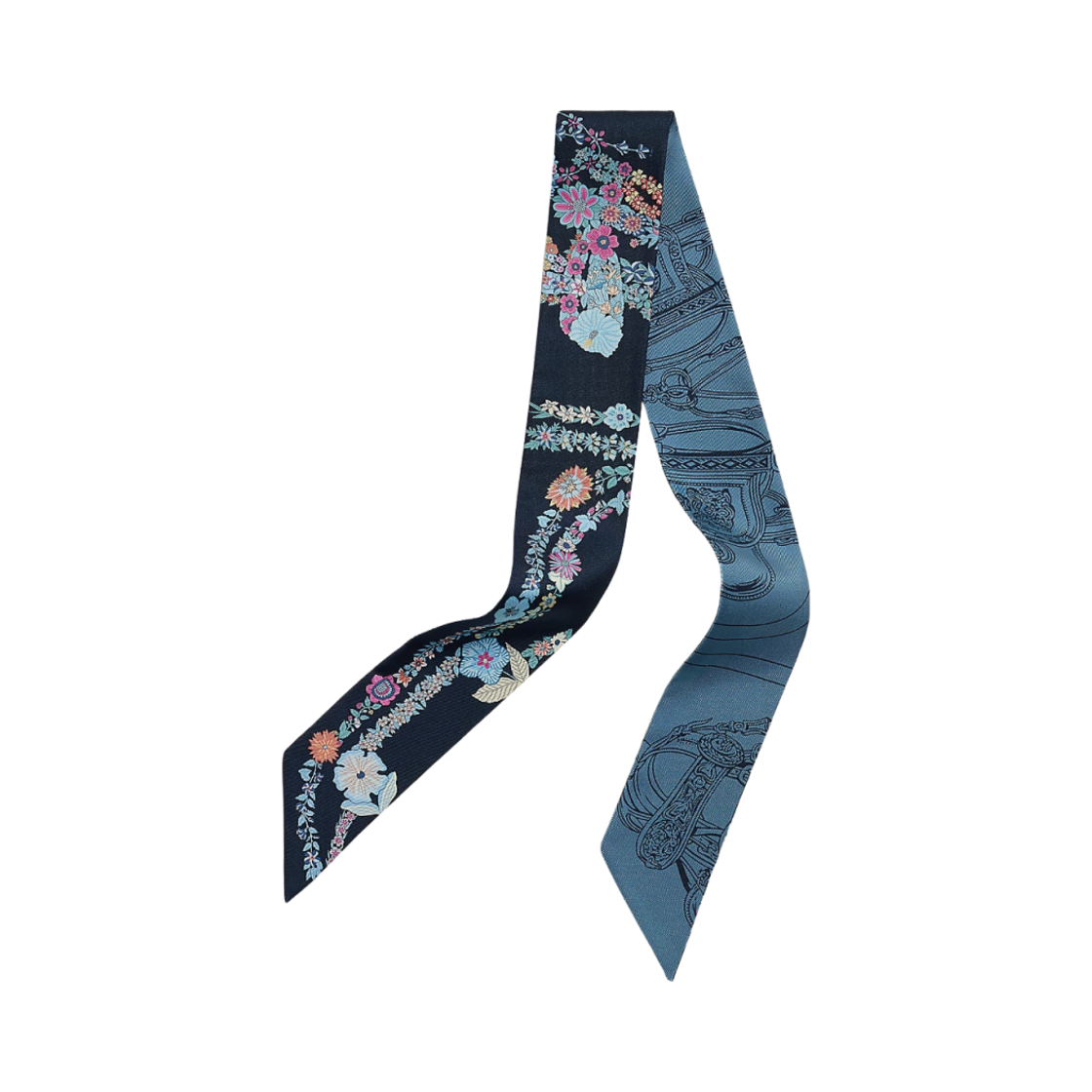 H064220S13 (W) Hermes Brides de Gala en Fleurs Twilly Marine Rose Bleu Jean