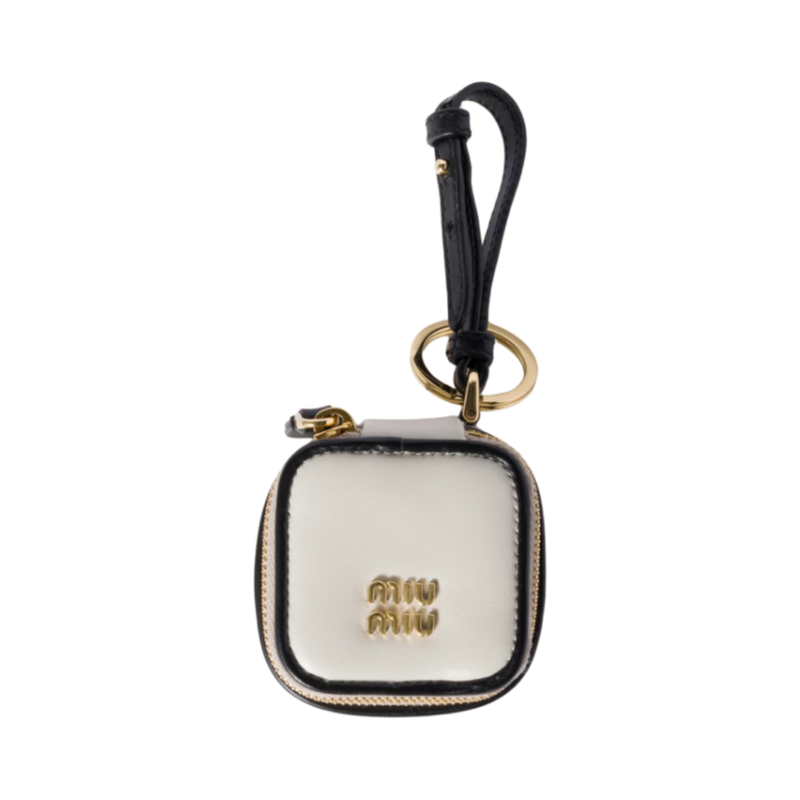 5TL527-2CUD-F0N13 Miu Miu Trick Leather Keyring Chalk White Black