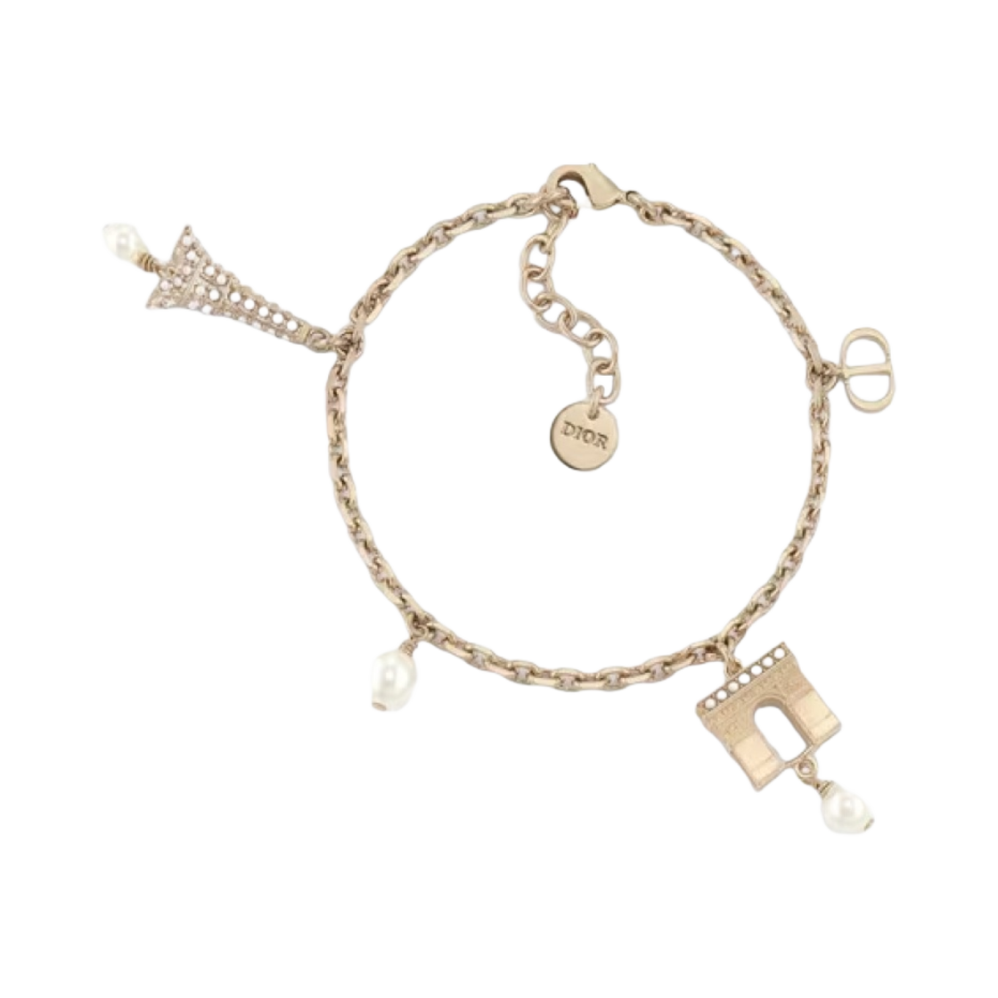 (W) 디올 플랜 드 파리 브레이슬릿 골드 피니쉬 메탈 화이트 레진 펄((W) Dior Plan de Paris Bracelet Gold Finish Metal White Resin Pearls) - 1