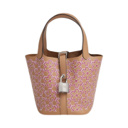 Hermes Picotin Lock Lucky Daisy Micro Bag Printed Swift & Palladium Chai Rose Blanc