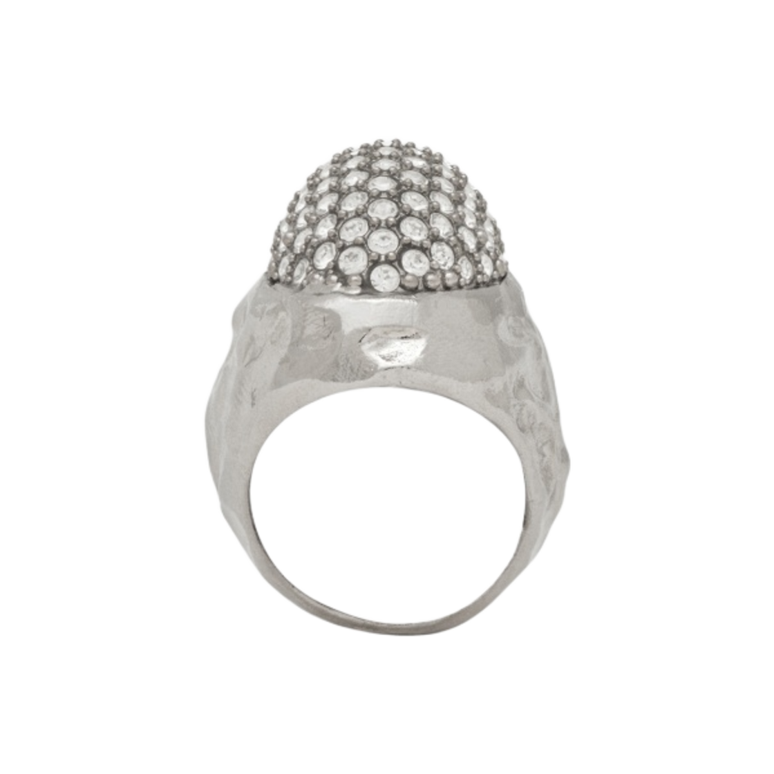 (W) 생로랑 라인스톤 에그 링 메탈 옥시다이즈드 실버 앤 크리스탈((W) Saint Laurent Rhinestone Egg Ring In Metal Oxidized Silver And Crystal) - 1