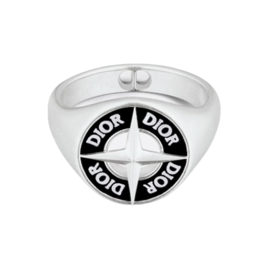 R2170HOMST-D992 Dior x Stone Island Signet Ring and Black Resin Silver