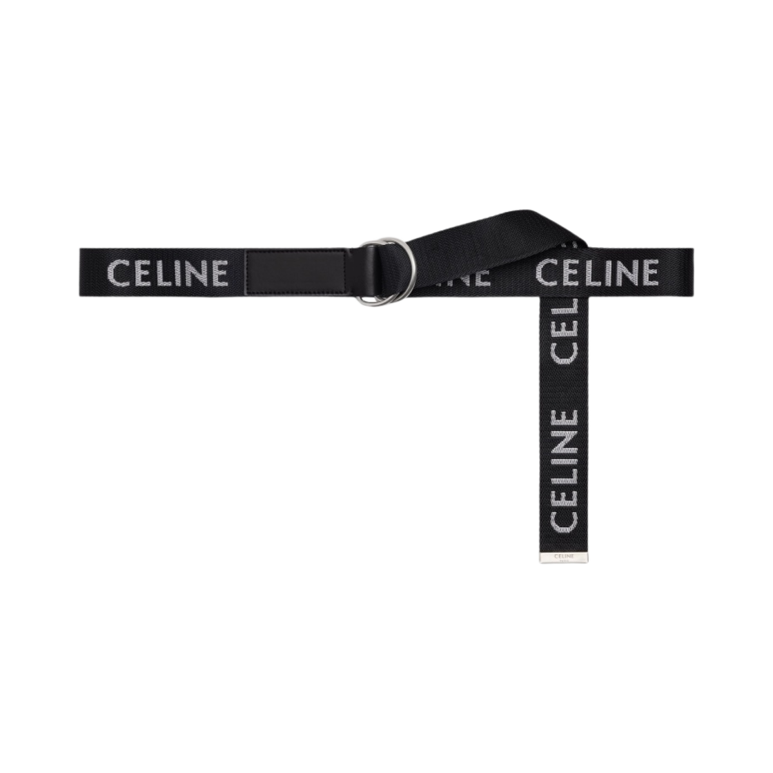45AVS2AEO-38SI Celine Medium Double Ring Belt in Jacquard Textile and Calfskin Black