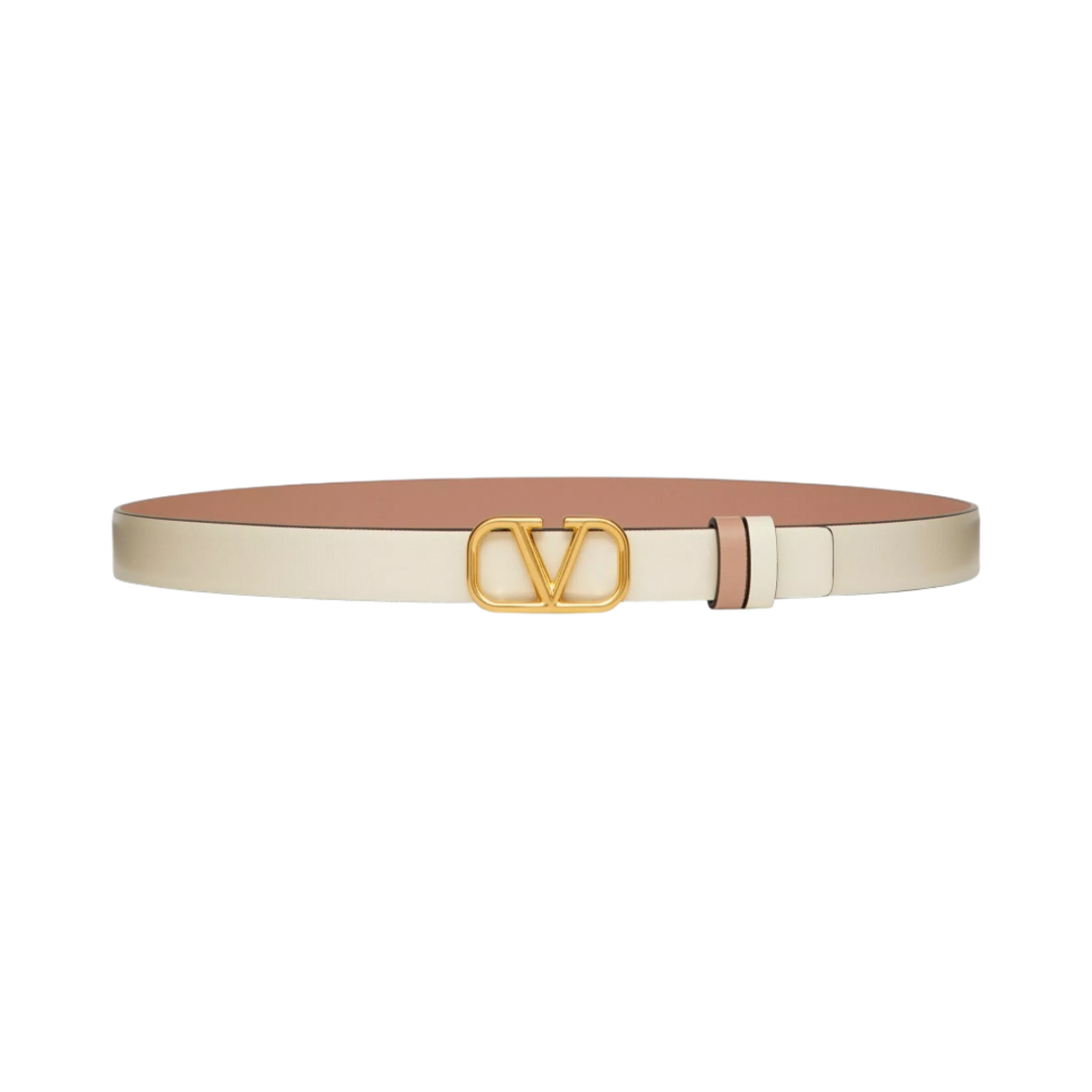 (W) 발렌티노 글로시 카프스킨 리버시블 브이로고 시그니쳐 벨트 20mm 라이트 아이보리 로즈 카넬((W) Valentino Reversible Vlogo Signature Belt in Glossy Calfskin 20mm Light Ivory Rose Cannelle) - 1