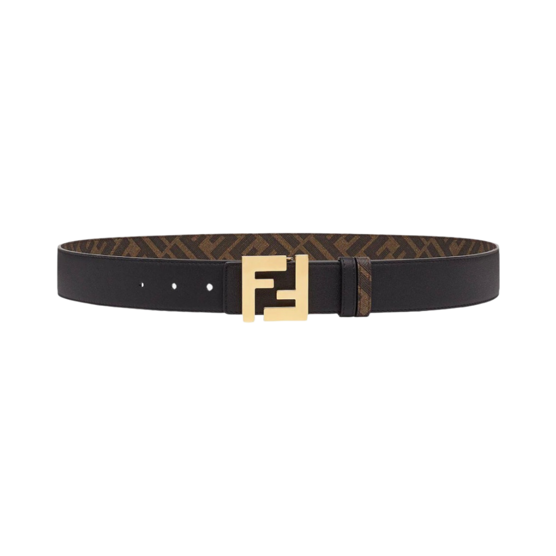 펜디 리버시블 브라운 레더 스터드 클로저 FF 버클 벨트 블랙 골드(Fendi Reversible Brown Leather FF Buckle With Stud Closure Belt Black Gold)