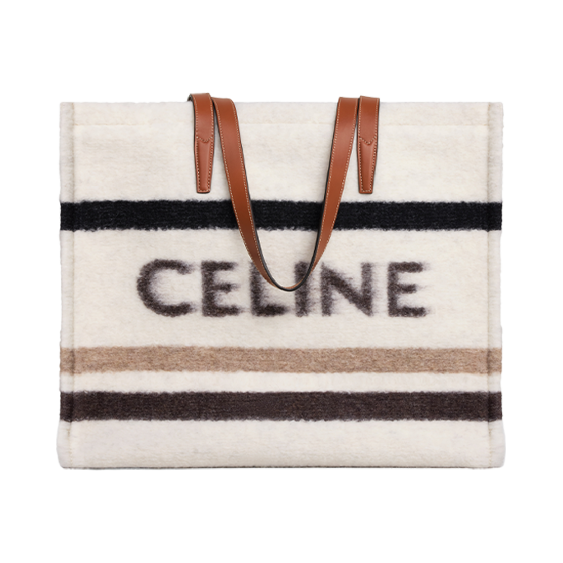 118862GCU-01EA Celine Large Cabas in Striped Textile with Celine Jacquard Ecru Black