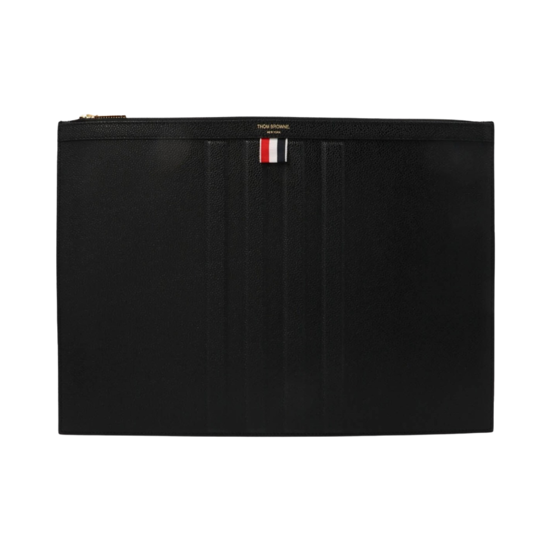MAC132A-00198-001 Thom Browne Pebble Grain Leather Debossed 4-Bar Large Document Holder Black
