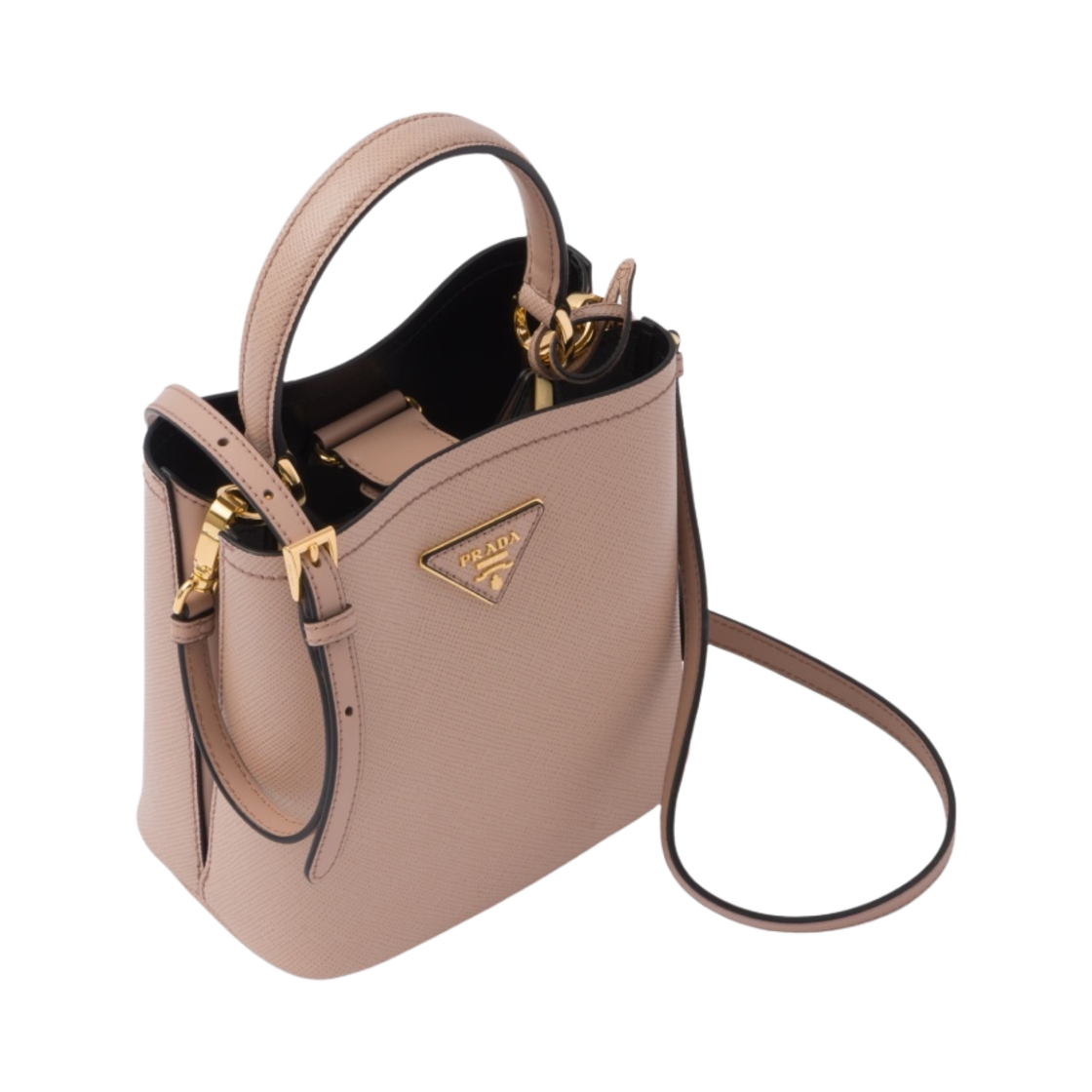 프라다 미디움 사피아노 레더 프라다 파니에 백 파우더 핑크 블랙(Prada Medium Saffiano Leather Prada Panier Bag Powder Pink Black) - 2