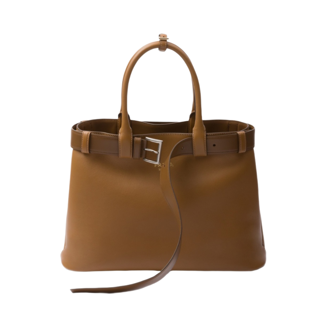 1BA416-2CY9-F03BH Prada Prada Buckle Large Leather Handbag with Belt Caramel